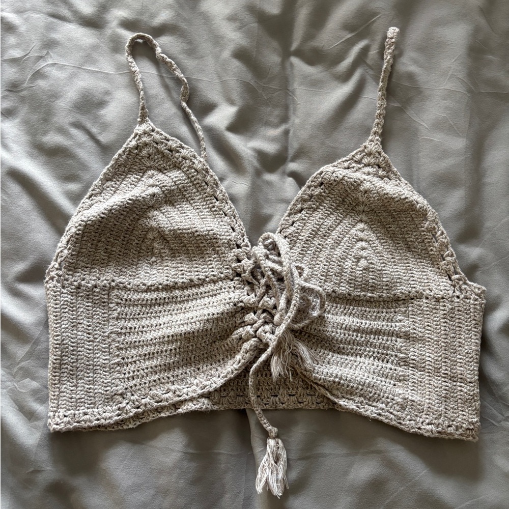 American Eagle Tan Crochet Top